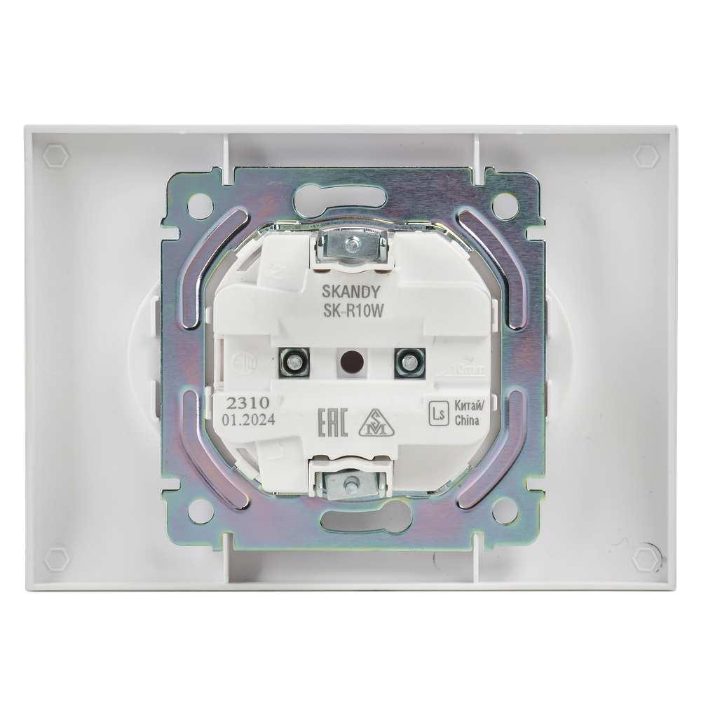 SKANDY Розетка 2-местная без заземления без защитных шторок 10А в сборе SK-R10W арктический белый IEK