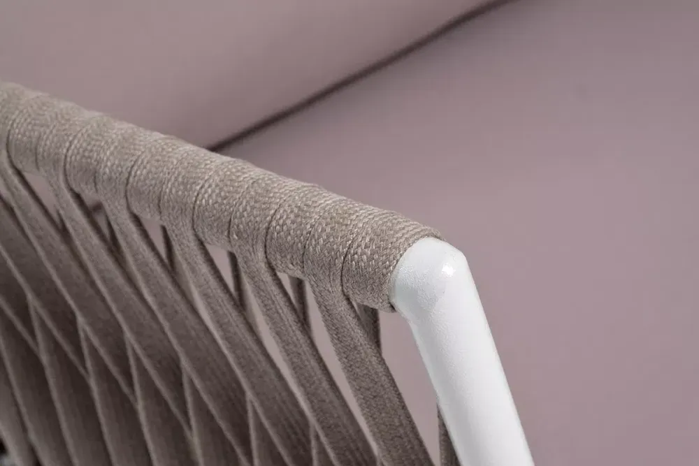 "Касабланка" правый модуль плетеный из роупа, каркас алюминий светло-серый (RAL7035) муар, роуп серо-коричневый 23мм, ткань бежевая 052