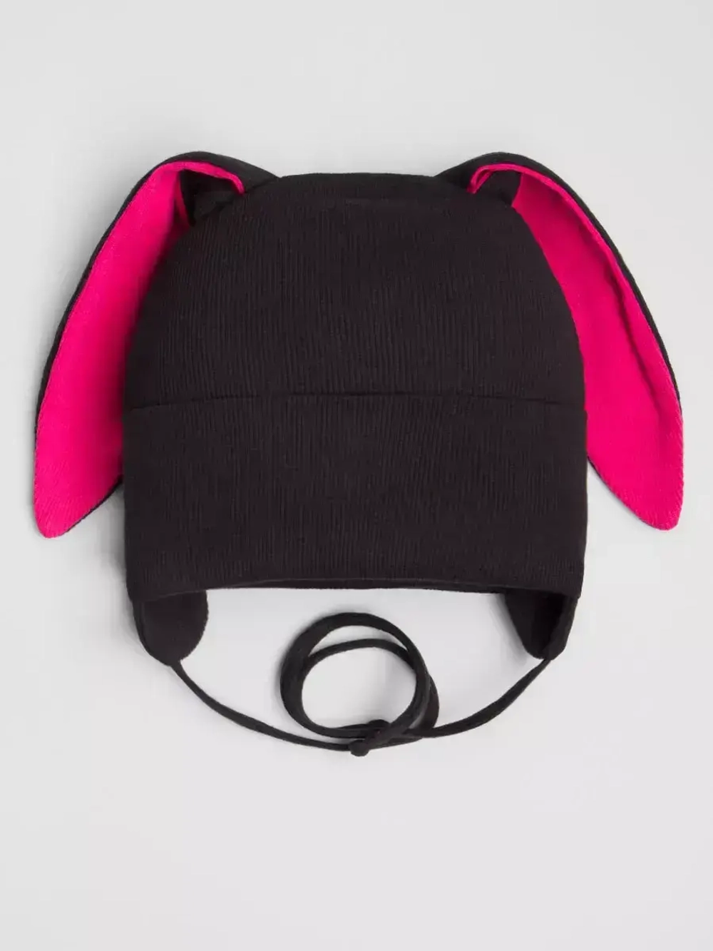 Шапка с ушками для девочки трикотажная на завязках