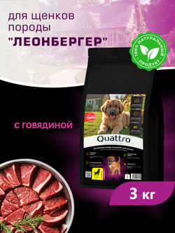 Корм сухой для щенков породы Леонбергер, с говядиной, 3 кг, QUATTRO