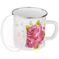 КРУЖКА ЭМАЛИРОВАННАЯ С ПЛАСТИК.КРЫШКОЙ СЕРИЯ "ПЛЕНИТЕЛЬНАЯ РОЗА" 650 МЛ, 10*10 СМ