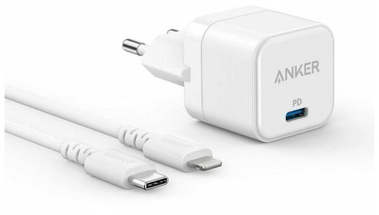 Адаптер питания Anker PPort III Cube 20W B2149 с кабелем USB-C - lightning белого цвета