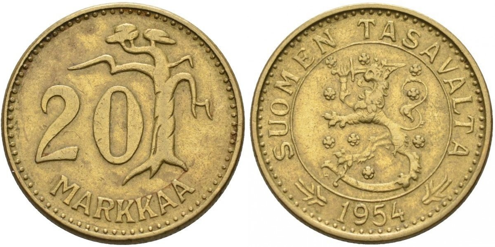 Финляндия 20 марок, 1952 - 1962 Сосна XF