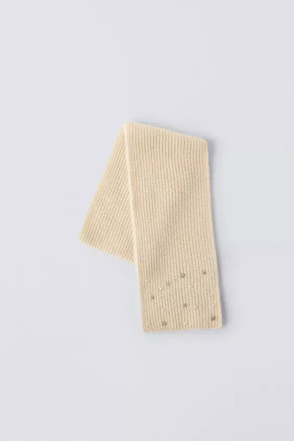 ZARA ТРИКОТАЖНЫЙ ШАРФ С БУСИНАМИ, ЭКРЮ