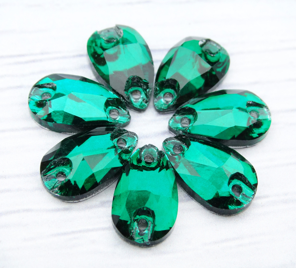 ХК022НН712 Хрустальные стразы круглые пришивные "капля", цвет: изумрудный, размер: 7х12 мм, 10 шт.