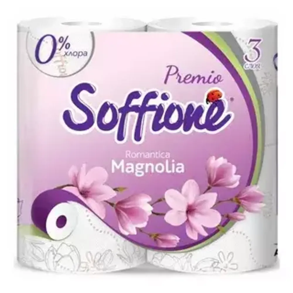 Soffione Туалетная бумага 3-х сл 4рул   PREMIO ROMANTICA MAGNOLIA  *10
