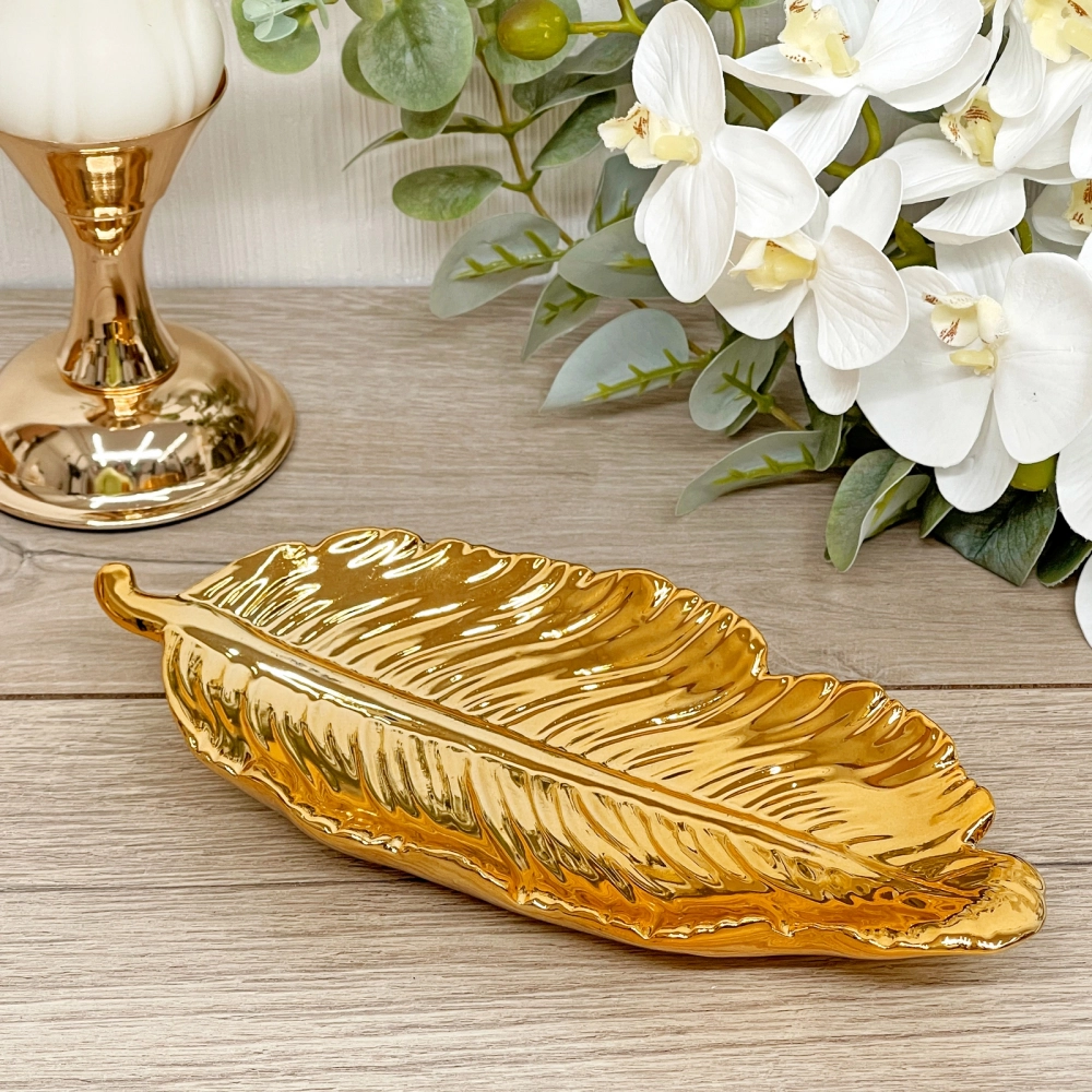 Подставка керамическая «GOLD Podarok», пёрышко, цвет золото, 23,5*9,5см (упаковка индив. пленка)