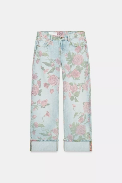 ZARA ДЖИНСЫ TRF LOOSE С НИЗКОЙ ПОСАДКОЙ И ПРИНТОМ, СИНИЙ