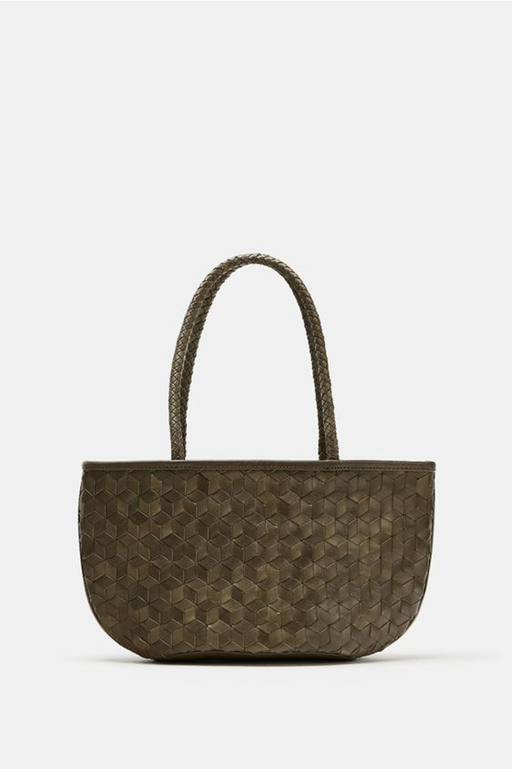 ZARA КОЖАНАЯ СУМКА С ПЛЕТЕНЫМ ЭФФЕКТОМ, ЗЕЛЕНЫЙ