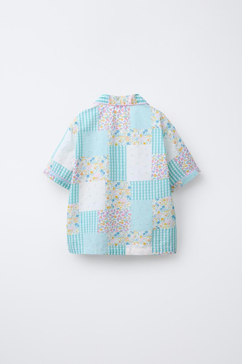 ZARA ПИЖАМА С РУБАШКОЙ И ШОРТАМИ В СТИЛЕ ПЭЧВОРК, ЭКРЮ