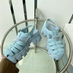 Prada Monolith Crochet Cage Sandals