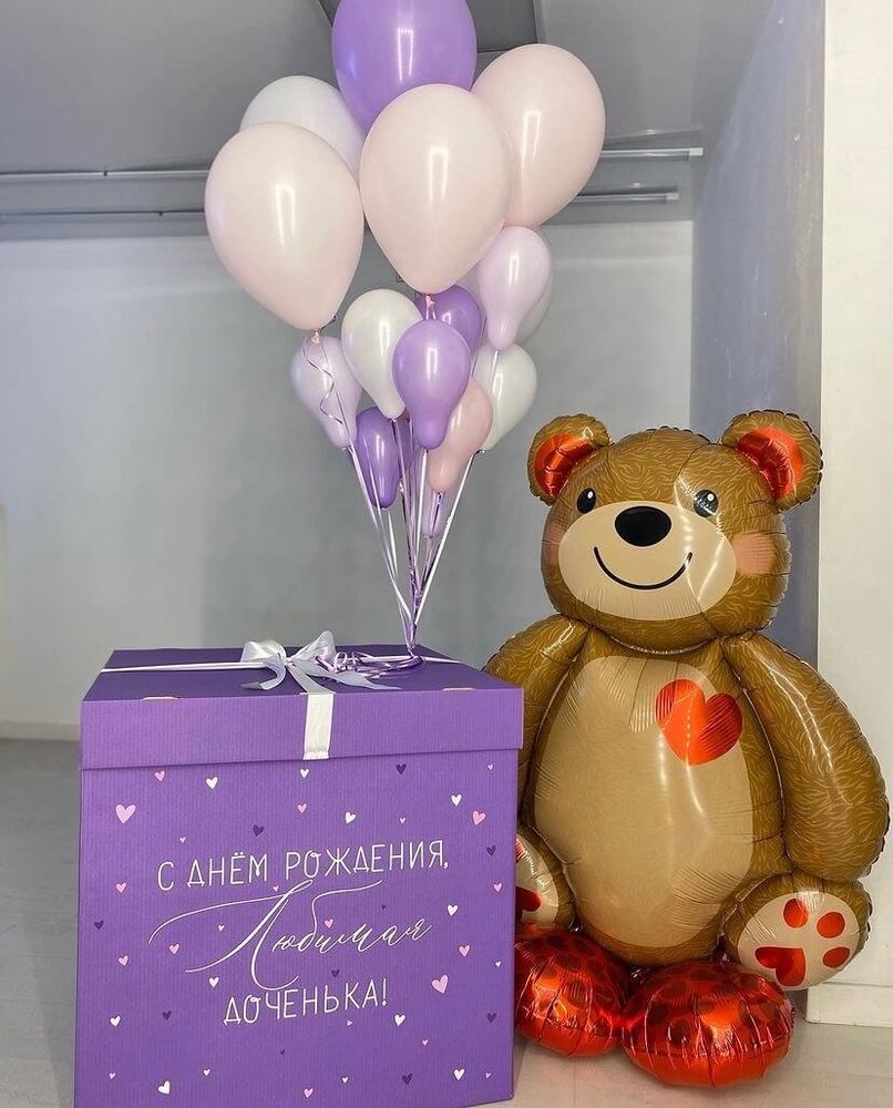 Коробка с шарами Мишка для доченьки