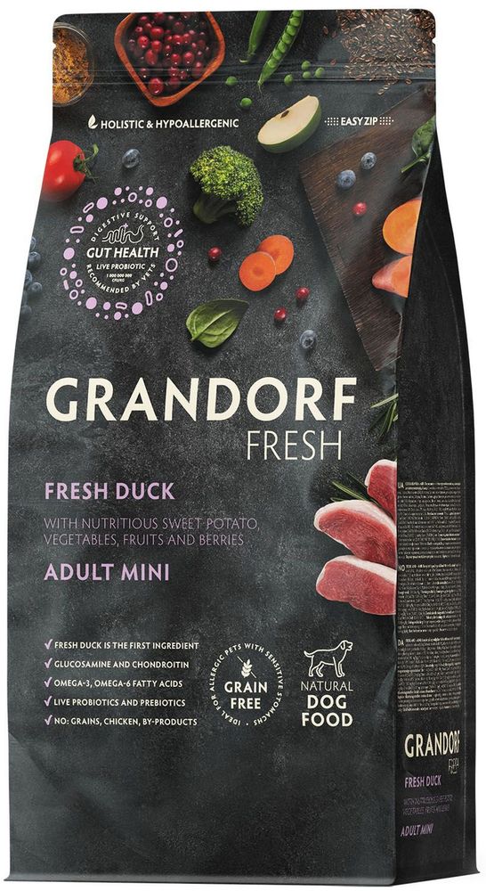 Grandorf Fresh 1кг Holistic Mini Duck&amp;Sweet Potato Сухой корм для собак малых пород, свежее мясо утки с бататом
