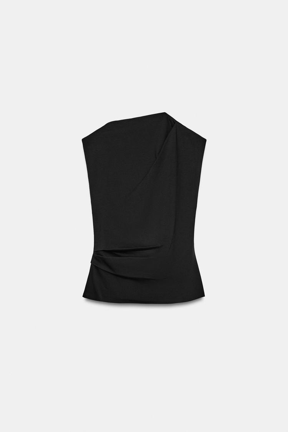 ZARA ТОП ИЗ ХЛОПКА С ДРАПИРОВКОЙ, ЧЕРНЫЙ