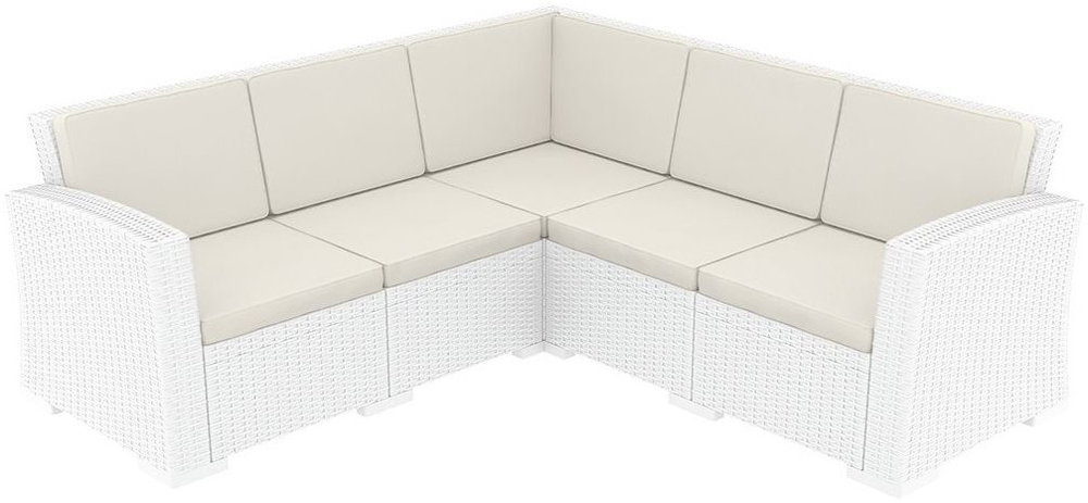 Диван пластиковый плетеный угловой с подушками Siesta Contract Monaco Lounge Corner, белый