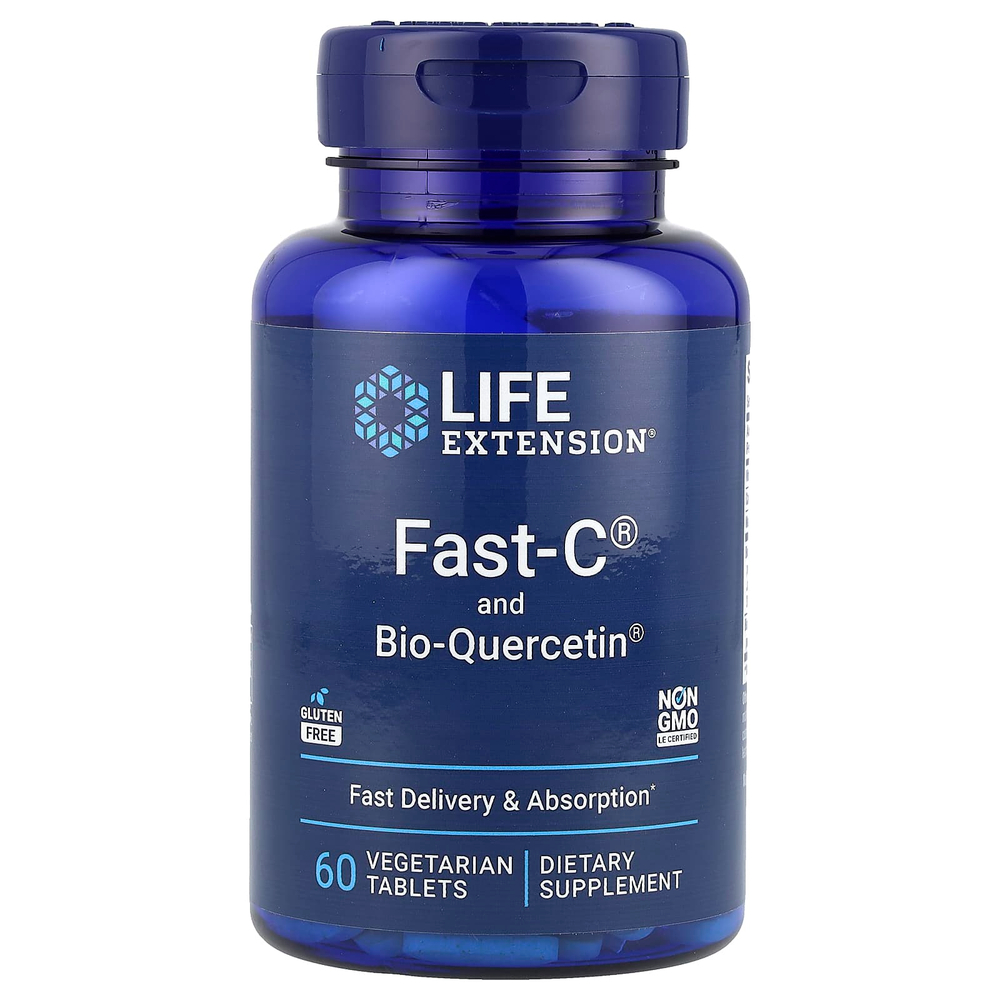Life Extension, Fast-C с фитосомами биокверцетина, 60 вегетарианских таблеток