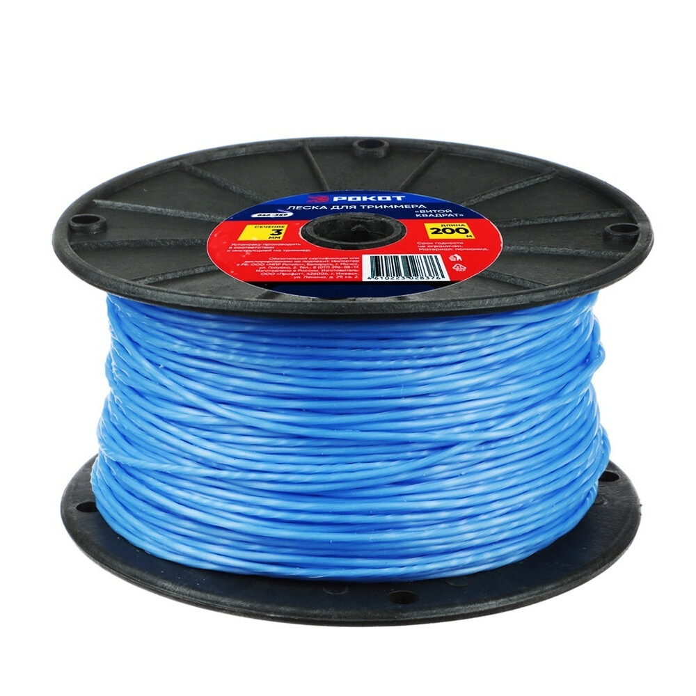 Леска для триммера 3,0мм 200м витой квадрат Рокот