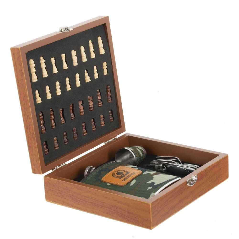 GAEM Набор подарочный (фляжка 220 мл, шахматы, мультитул, стопка 30 мл), L20 W18,5 H6 см