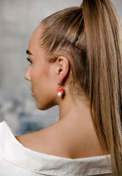 Золотые серьги с натуральным жемчугом и кораллом "Морские сокровища"