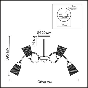 Люстра на штанге 8*E14 8154/8C медный/прозрачный IMANA Lumion