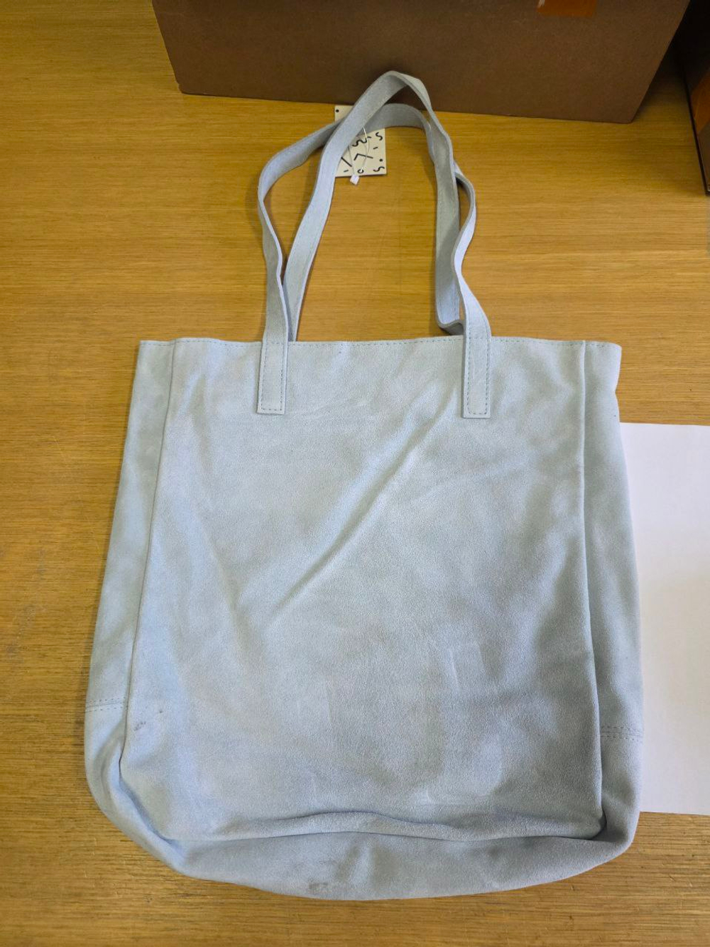 сумка шоппер небесно-голубой на молнии замша, уцененный товар