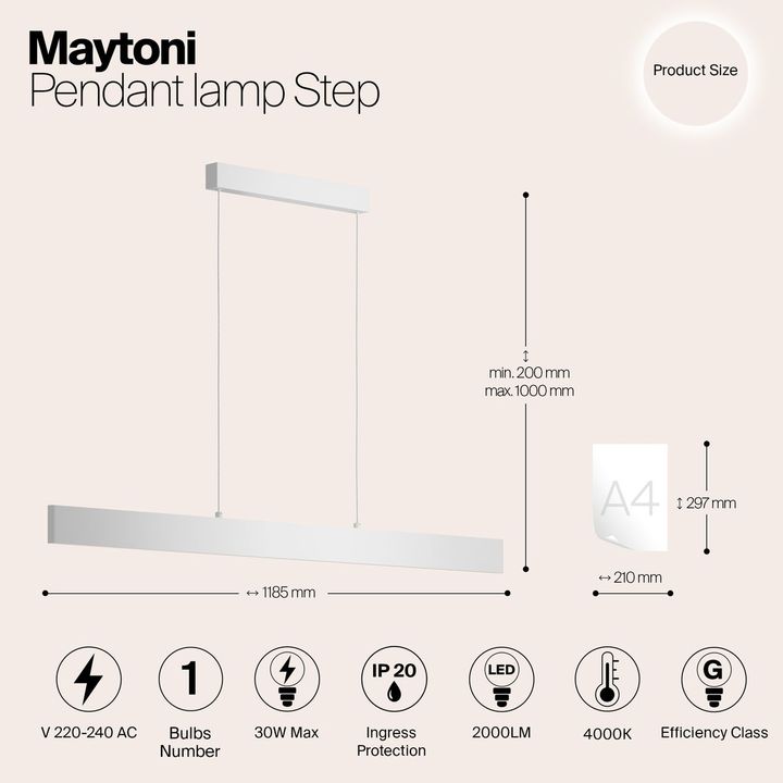 Подвесной светодиодный светильник Maytoni Step P010PL-L30W4K