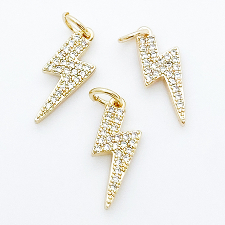 Подвеска Молния, цвет золото, фианиты, размер 17*7 мм, цена за 1 шт