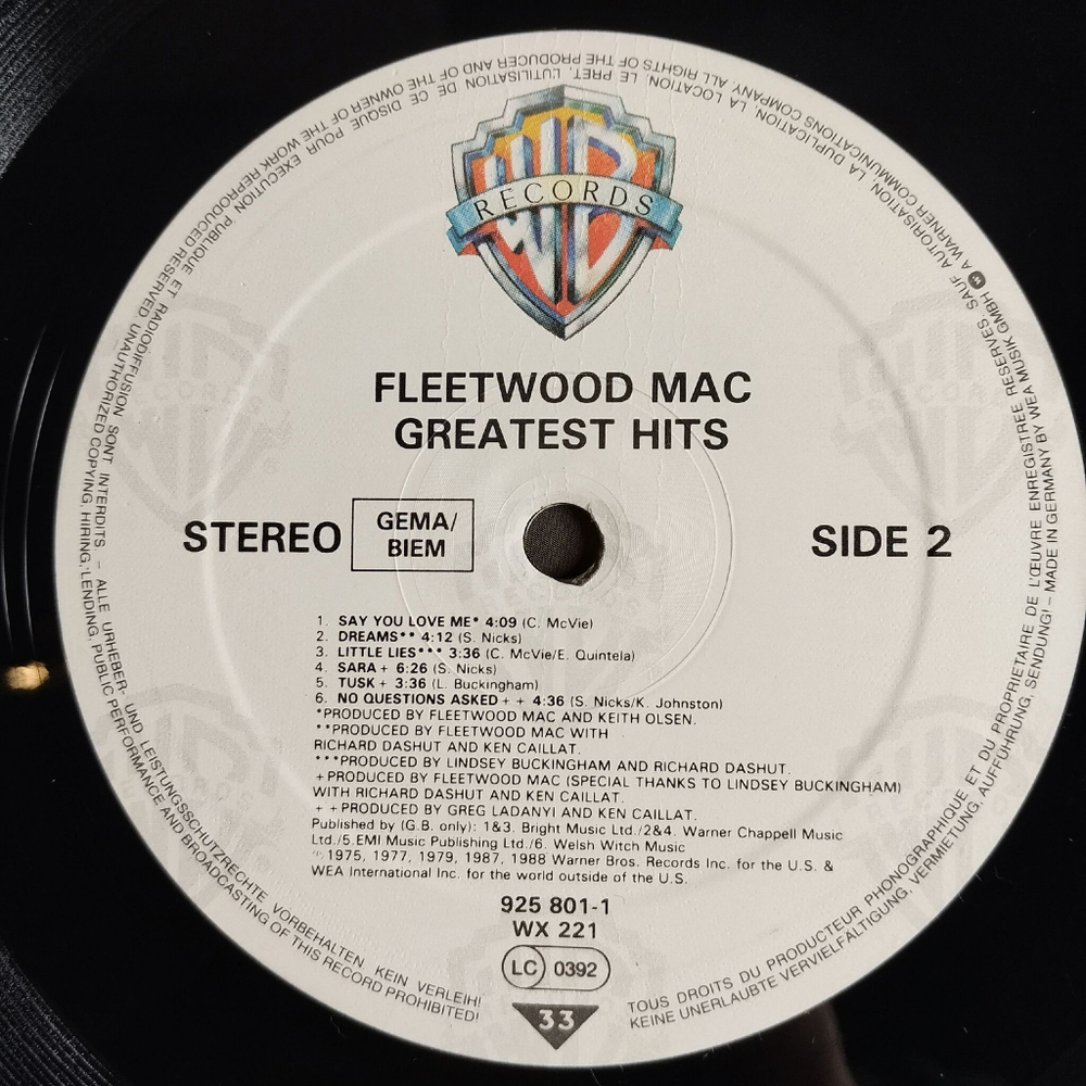 Винтажная виниловая пластинка LP Fleetwood Mac Greatest Hits (Germany 1988) Rhiannon