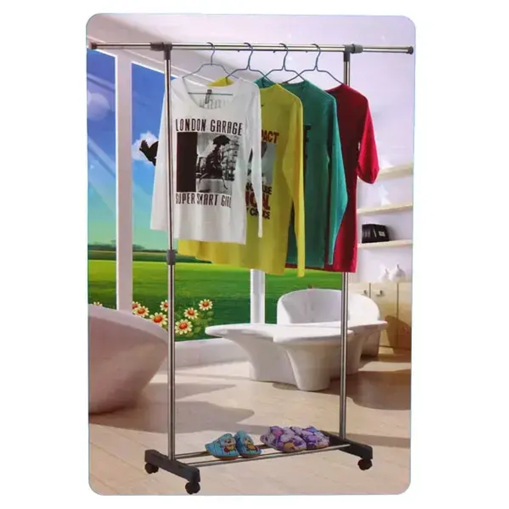 Вешалка напольная широкая на колесиках 150х43х165