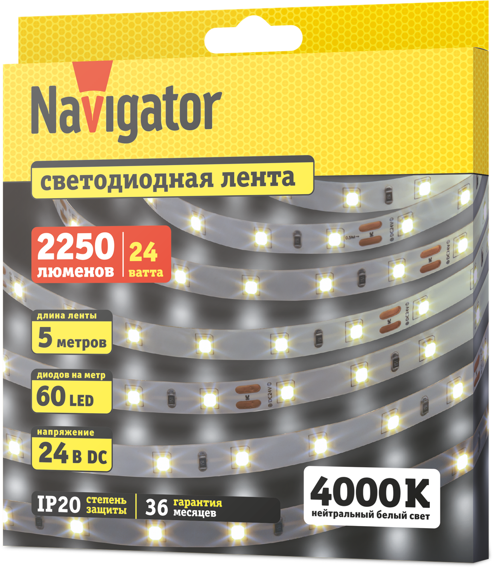 СД Лента Navigator 95 305 NLS-2835W60-4.8-IP20-24V 5м