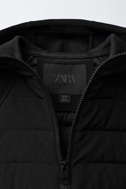 ZARA УЛЬТРАЛЕГКАЯ КОМБИНИРОВАННАЯ КУРТКА С ЭФФЕКТОМ НЕОПРЕНА, ЧЕРНЫЙ