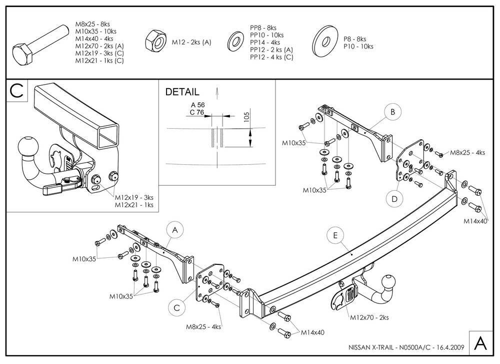 Фаркоп оцинкованный Galia N050A для Nissan X-Trail 2007-2015(паспорт и сертификат в комплекте)(без электрики)
