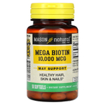 Mason Natural, мега биотин, 10 000 мкг, 50 капсул