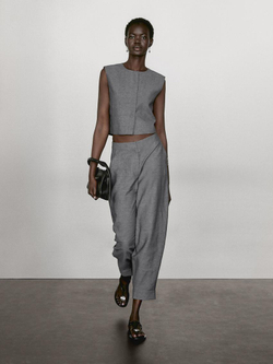 Massimo Dutti Короткий жилет из смесового льна, антрацитово-серый