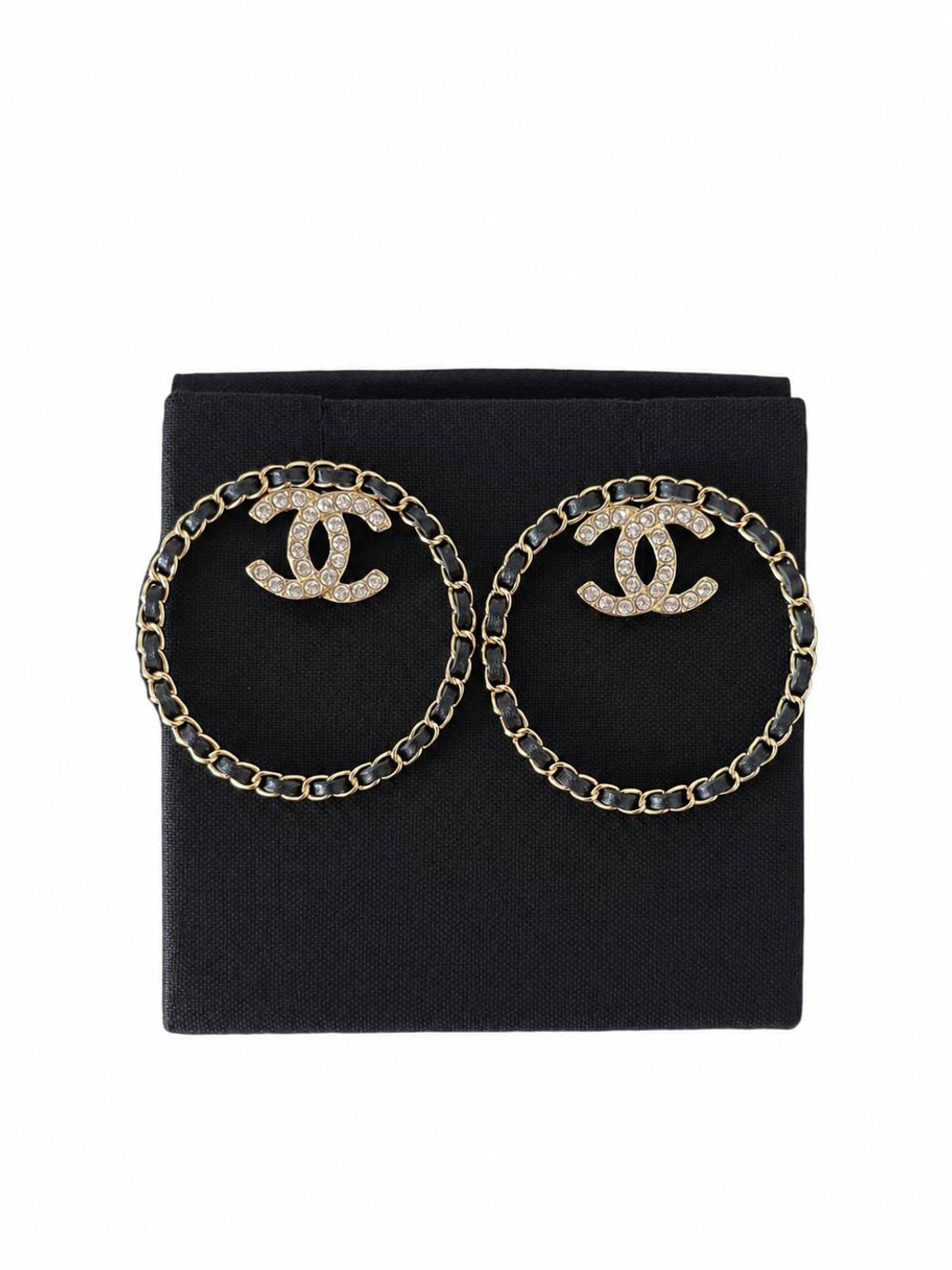 Серьги Chanel Crystal Lambskin CC Chain Hoop Earrings