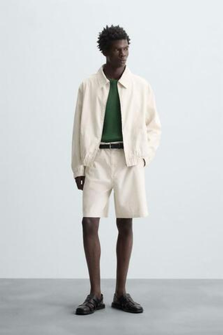 ZARA ШОРТЫ REGULAR FIT В ПОЛОСКУ, ЭКРЮ