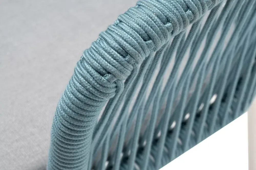 "Марсель" стул плетеный из роупа, каркас алюминий светло-серый (RAL7035) муар, роуп бирюзовый круглый, ткань светло-серая