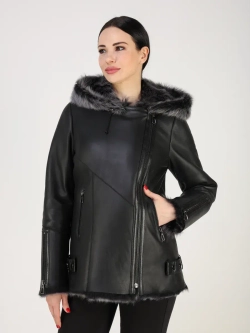 Дубленка зимняя натуральная с капюшоном короткая