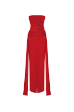 Платье макси драпированное из атласа со шлейфом