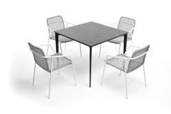 "Малага" обеденная группа на 4 персоны со стульями "Тунис", каркас белый, роуп светло-серый