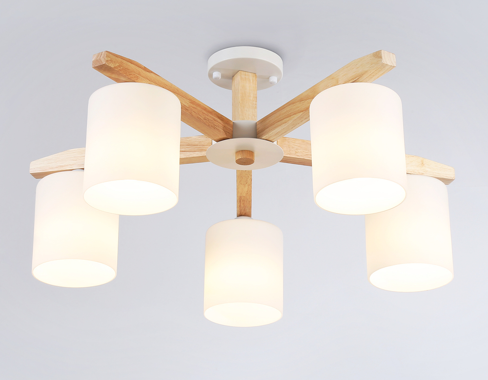 Подвесная люстра TR83113/5 WH/LW белый/светлое дерево E27/5 max 40W D700*325