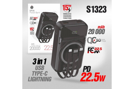 Портативный аккумулятор DEESPI DP26 20000 mAh PD20W, Wireless, Display (черный)