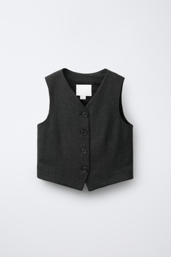 ZARA ЖИЛЕТ В ТОНКУЮ ПОЛОСКУ С БЛЕСТКАМИ, АНТРАЦИТОВО-СЕРЫЙ