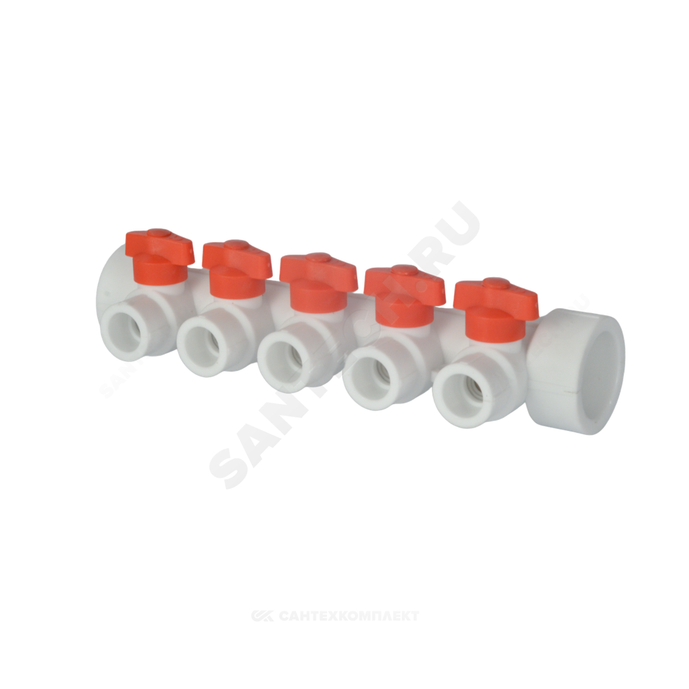 Коллектор PP-R белый Дн 40х20 на 3 выхода с кранами VALFEX 101134003