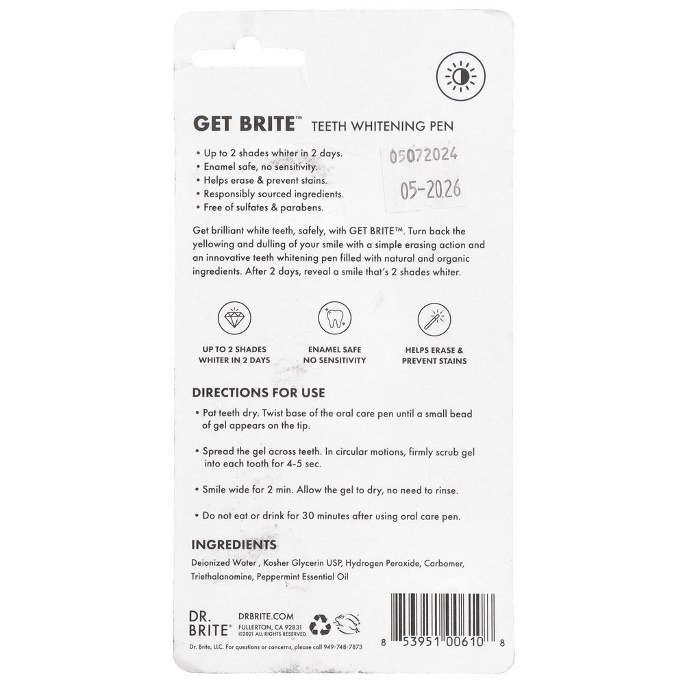 Dr. Brite, Get Brite ™, отбеливающая ручка для зубов, 4 мл (0,14 жидк. унц.)