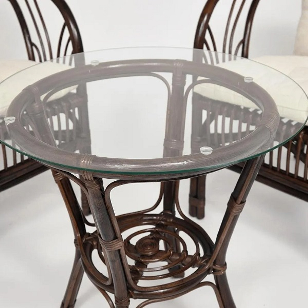 КОМПЛЕКТ " NEW BOGOTA " ( диван + 2 кресла + стол со стеклом ) /с подушками/ ротанг, walnut (грецкий орех)