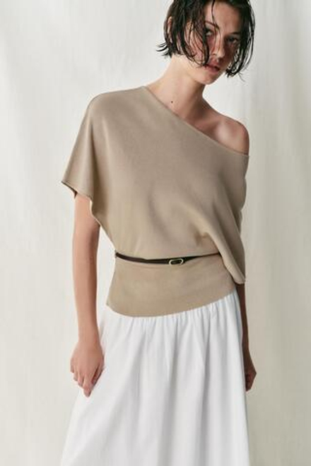 ZARA ТРИКОТАЖНЫЙ ТОП С ПОЯСОМ, ПЕСОЧНЫЙ