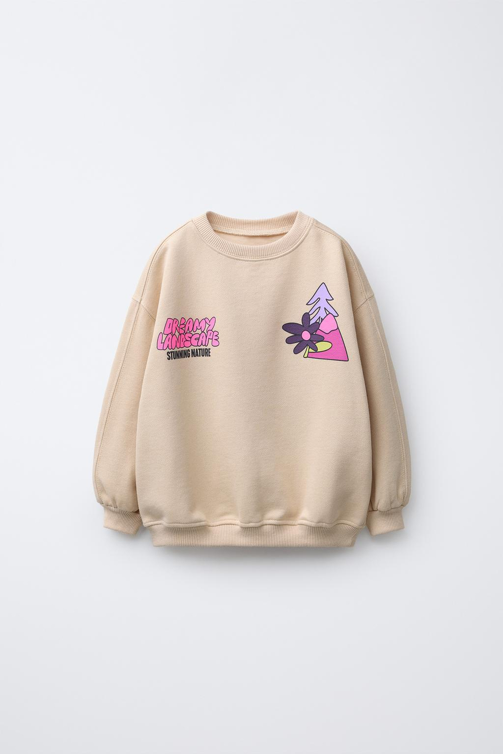 ZARA ТОЛСТОВКА С ПРИНТОМ "ГОРЫ", СВЕТЛО-БЕЖЕВЫЙ