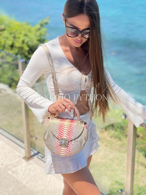 Сумка из питона нежно-розовая с золотым напылением BG-485