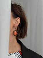 Серьги с кораллами и кристаллами Сваровски. Английский замок. Покрытие медь.